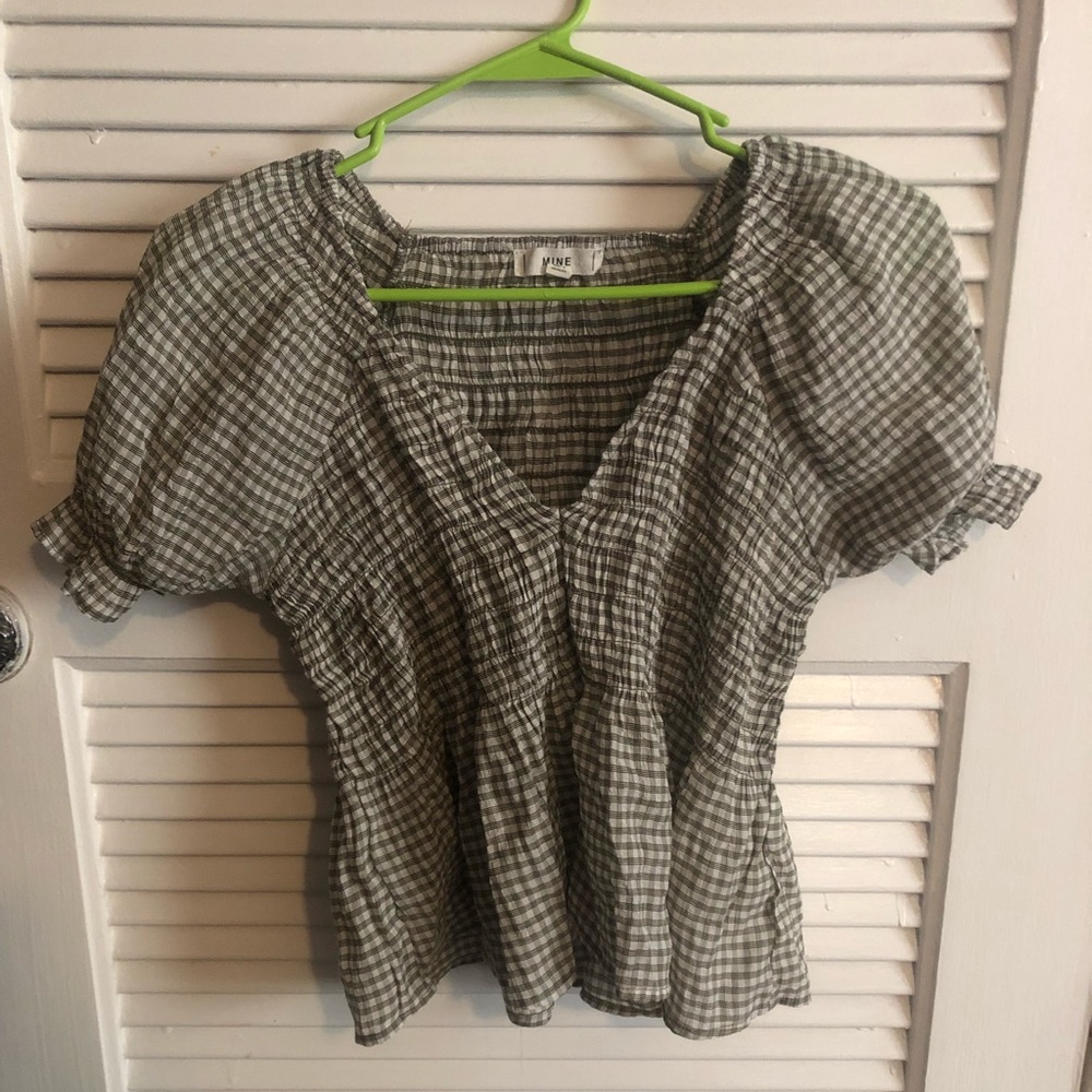 Green frilled puffy blouse top